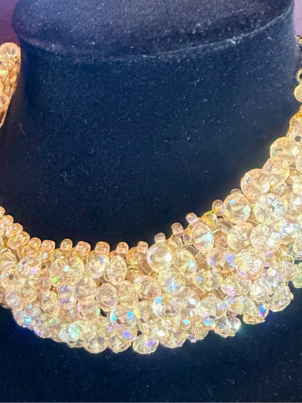 Vintage Crystal Aurora Gold Cluster Necklace
